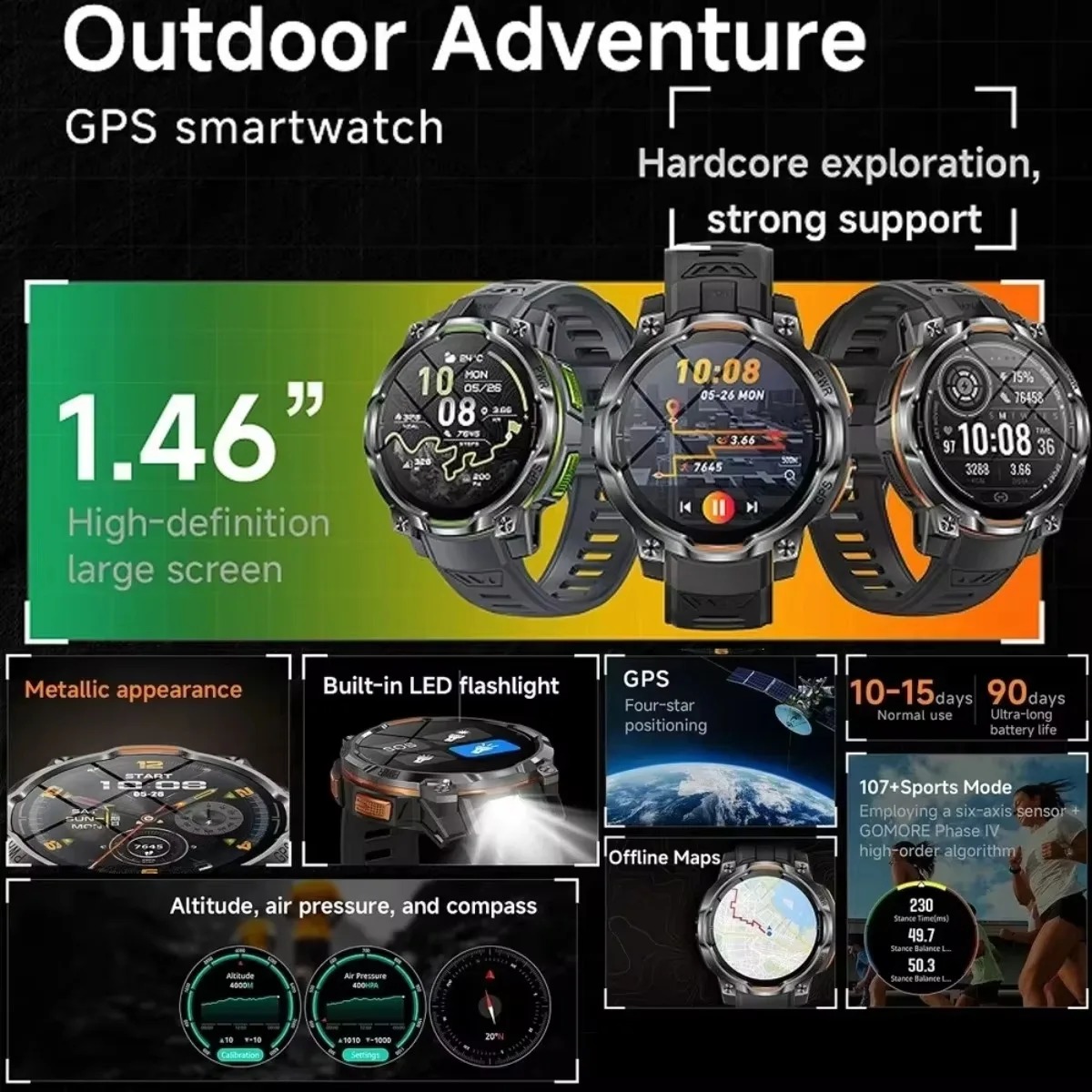 전문가용 GPS 스마트 워치 (남성용): 블루투스 통화 - Altimeter Compass Watch 리뷰 및 가격