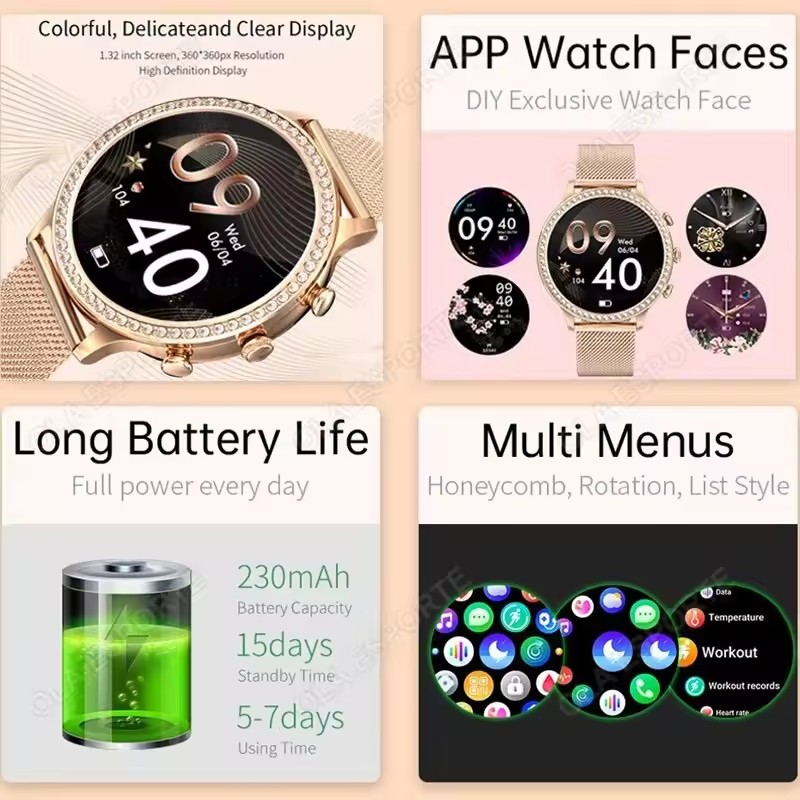 세련된 여성용 스마트워치, 블루투스 통화 기능, 알림, - Smartwatch Watches Price 리뷰 및 가격