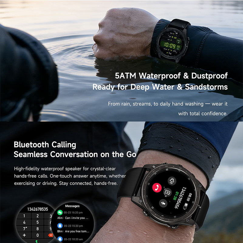 새로운 5ATM 방수 스마트워치, 스포츠 모드, 무선  - Altimeter Compass Watch 리뷰 및 가격